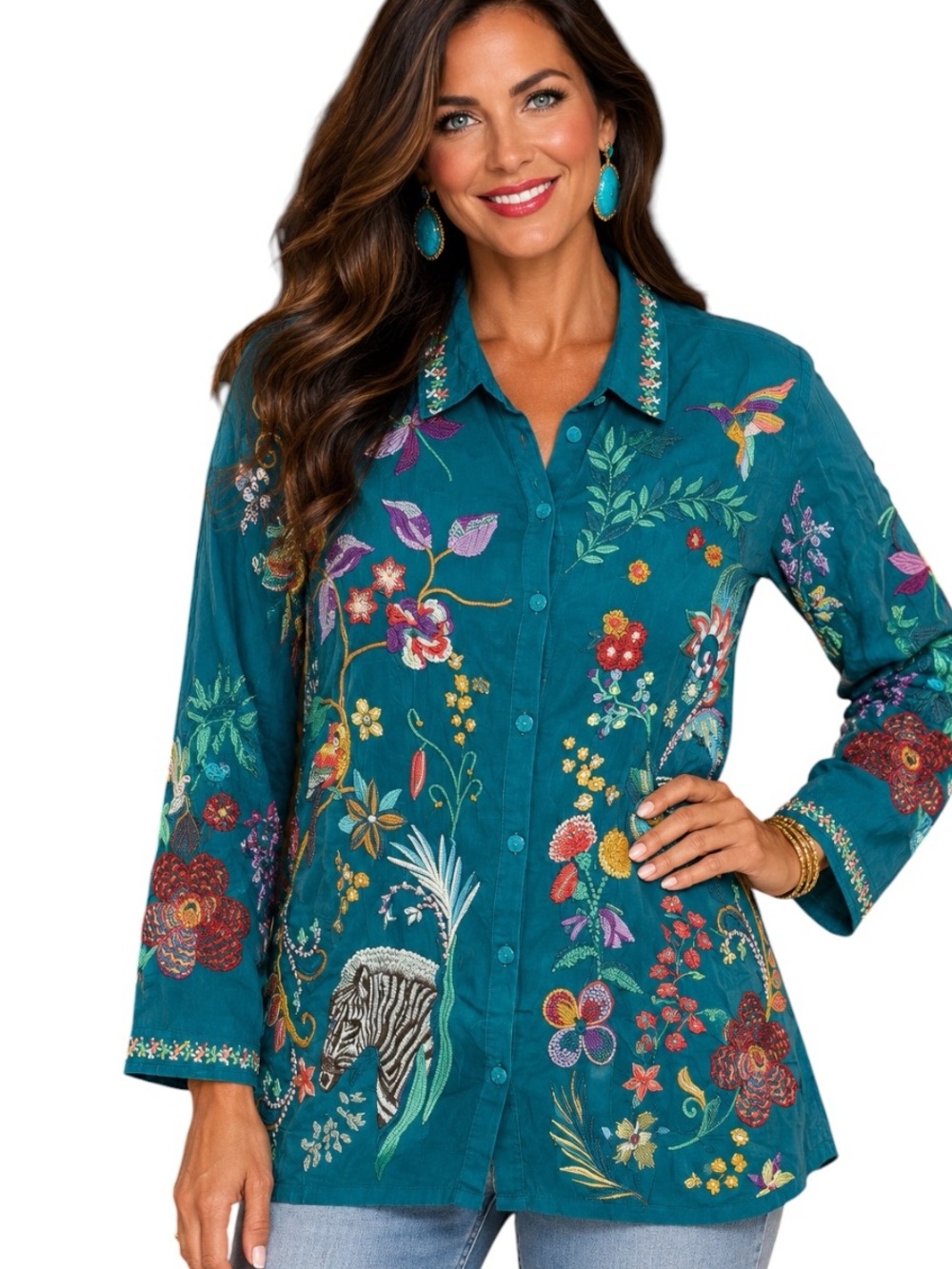 Johnny Was extremely heavily embroidered Audre Collared Shirt NWT
